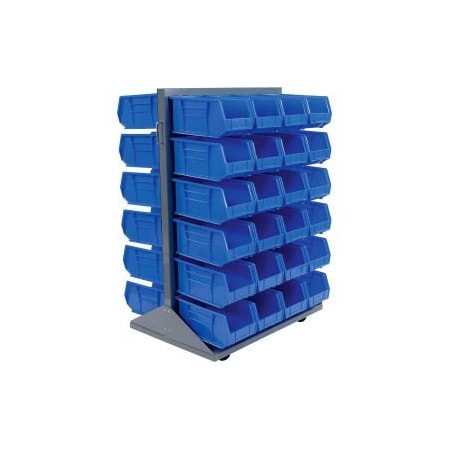 GLOBAL EQUIPMENT Mobile Double Sided Floor Rack - 48 Blue Stacking Bins 36 x 54 550180BL